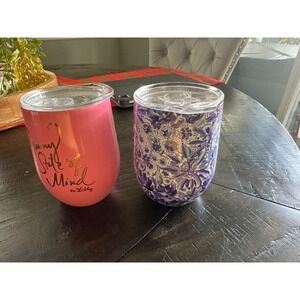 Lilly Pulitzer Tumbler Set Pink Sunny State of Mind Purple Floral Wine Glass